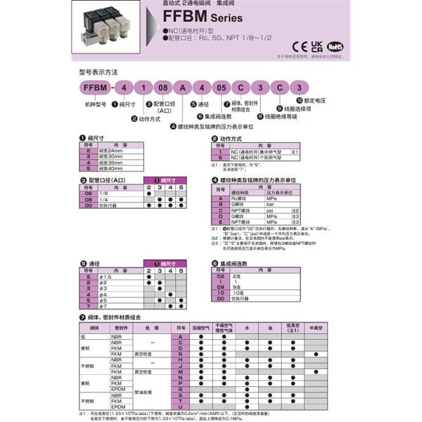 CKD喜開理多種流體直動(dòng)式2通電磁集成閥FFBM-5100E700USK